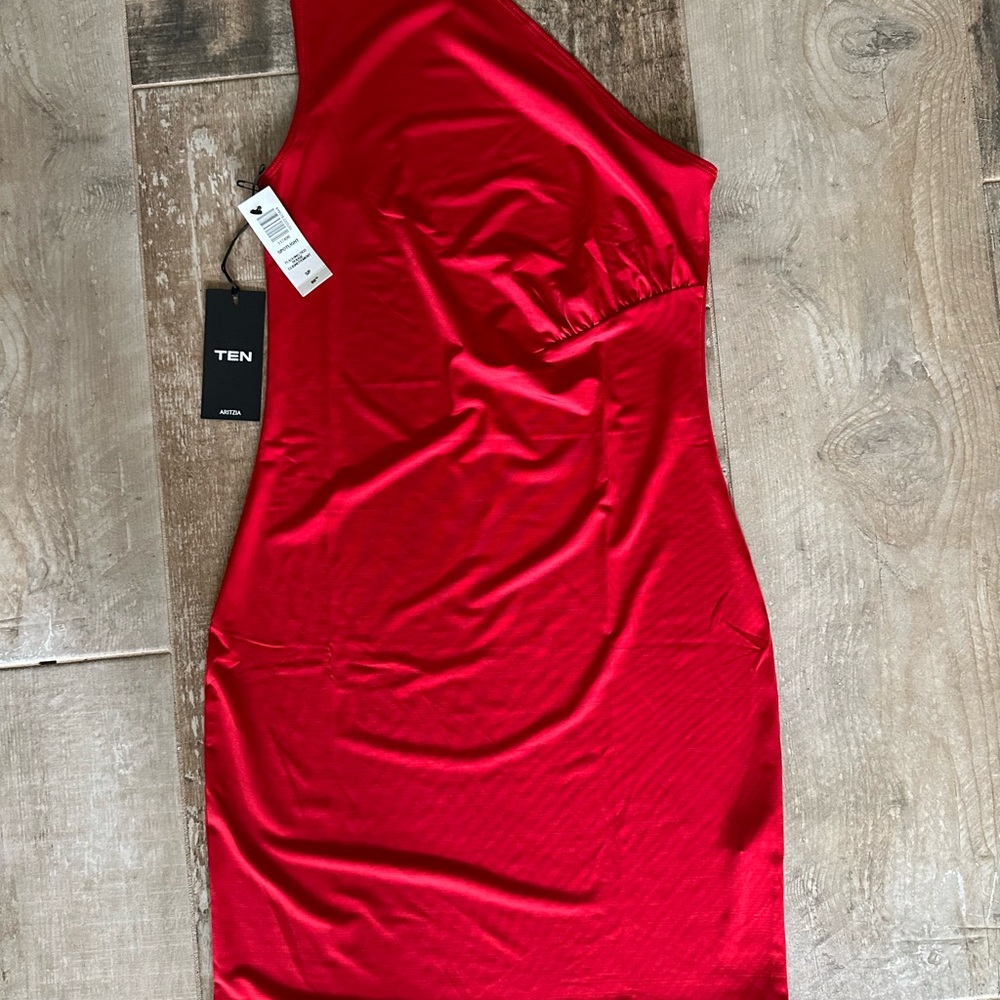 Aritzia Red Asymmetrical Ruched Mini Dress